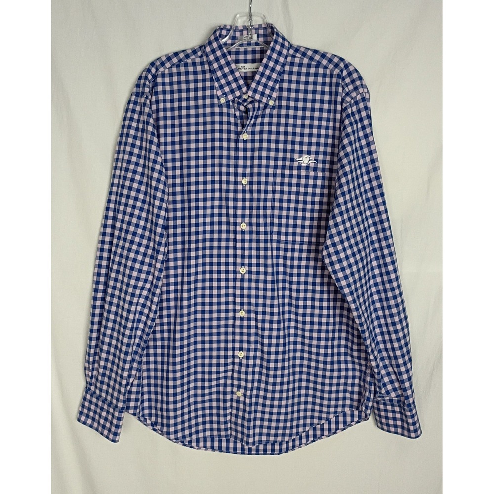 Peter Millar Disney Cruise Line Shirt Men's Large Blue Pink Gingham Button Down